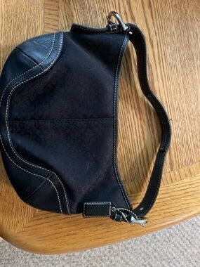 Coach Black Signature Jacquard Shoulder Bag with Leather Trim
